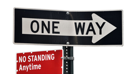Old road signs with text - One Way, No Standing Anytime