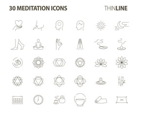 meditation 30 icons set-Pictograms with editable stroke