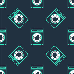 Line Washer icon isolated seamless pattern on black background. Washing machine icon. Clothes washer - laundry machine. Home appliance symbol. Vector.