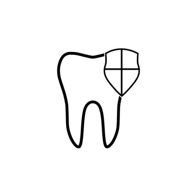 Shield with a tooth icon. Dentistry logo isolated on white background