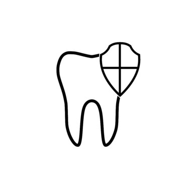 Shield with a tooth icon. Dentistry logo isolated on white background