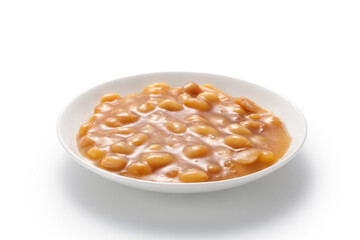 Soybean paste in a dish isolated on white background. Chinese food.