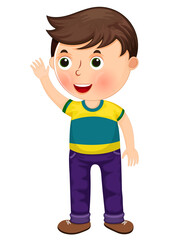 Cute cartoon little boy with a raised hand character illustration