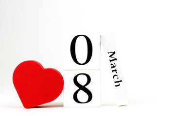 perpetual calendar for 8 mara and heart, international women's day, women's day holiday concept