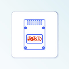 Line SSD card icon isolated on white background. Solid state drive sign. Storage disk symbol. Colorful outline concept. Vector.