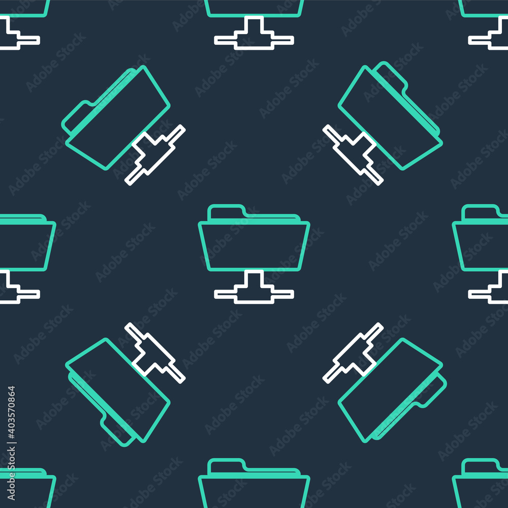 Poster line ftp folder icon isolated seamless pattern on black background. software update, transfer protoc
