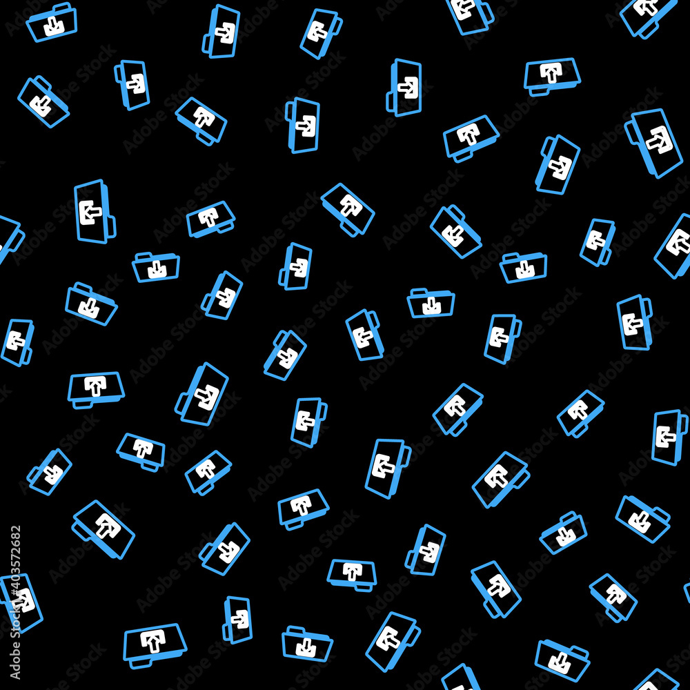 Poster line folder download icon isolated seamless pattern on black background. vector.
