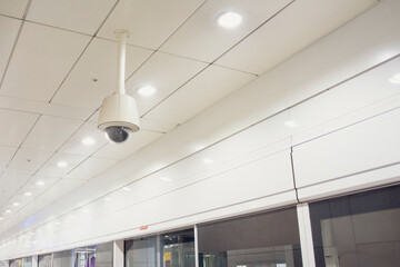 Fototapeta na wymiar Security CCTV camera in subway station , security concept.