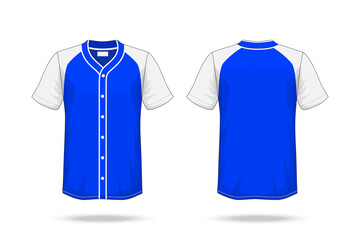 Specification Baseball T Shirt Blue white Mockup isolated on white background , Blank space on the shirt for the design and placing elements or text on the shirt , blank for printing , illustration