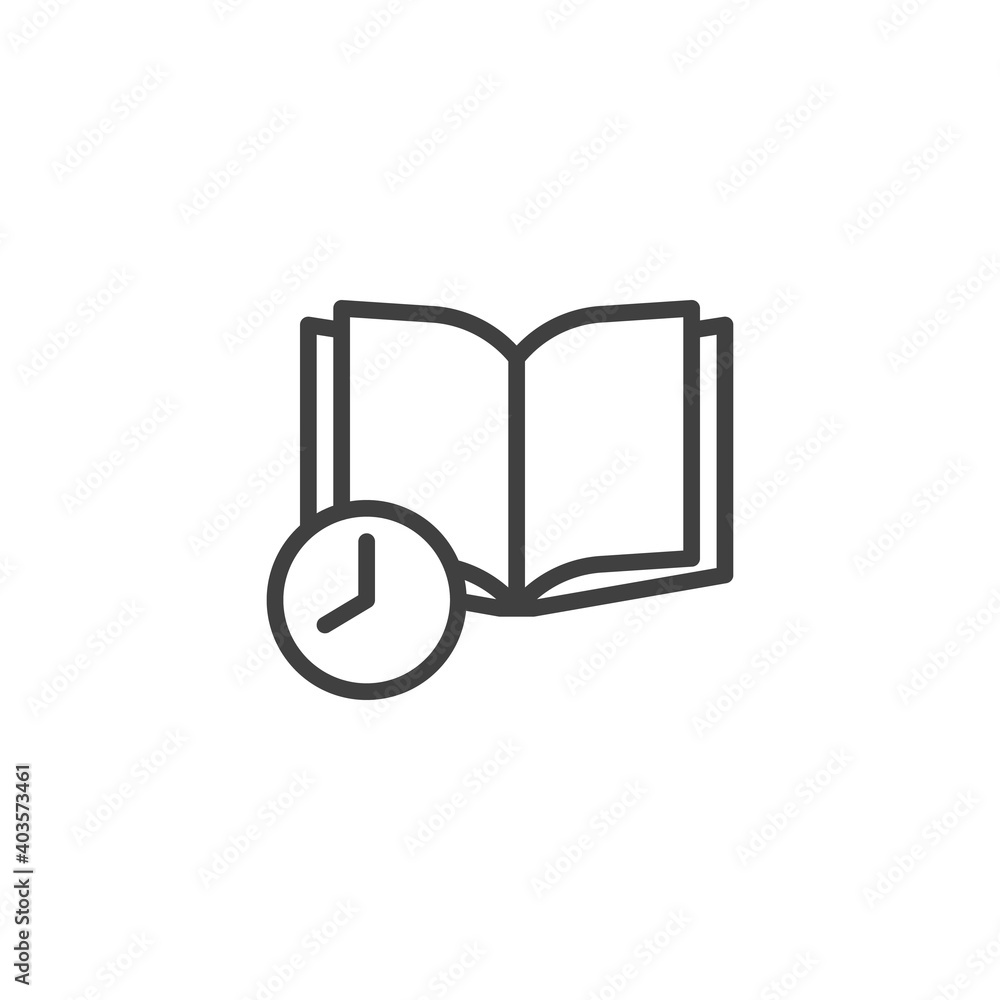 Poster book reading time line icon. linear style sign for mobile concept and web design. book and clock out