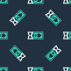Line Fast payments icon isolated seamless pattern on black background. Fast money transfer payment. Financial services, fast loan, time is money, cash back concept. Vector.