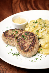 german frikadellen meatballs with creamy onion fried potatoes