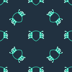 Line Cyber security icon isolated seamless pattern on black background. Shield sign. Safety concept. Digital data protection. Vector.