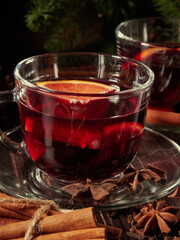 christmas mulled wine, a set of spices and fruits for mulled wine