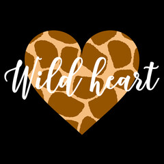 Cheetah Wild Heart isolated on black background. Cheetah Print Valentine's Day. Trendy Valentines Day design. Cut File for DIY. DIGITAL template for sublimation or cutting.
