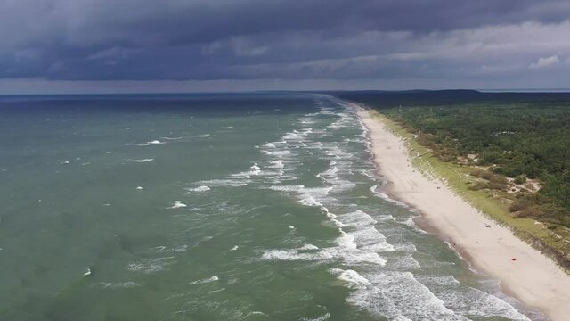 Baltic sea beach near Nida in Curonian spit national park, Lithuania, aerial view