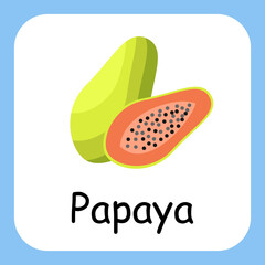 Flat Illustration of Papaya with Text Vector Design. Education for Kids.