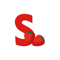 Fruits Alphabet - Letter S for Strawberry. Education for Kids Flat Vector Illustration.