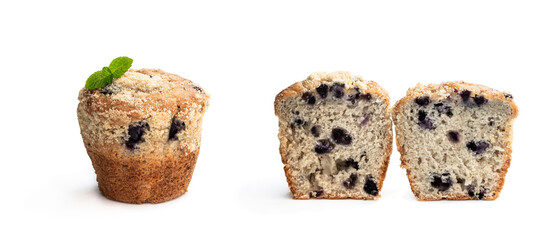 Blueberry muffins isolated on white background