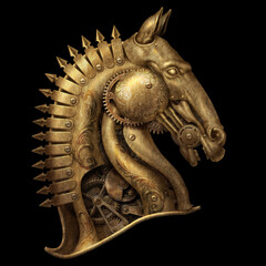 Steampunk golden mechanical horse head © T Studio
