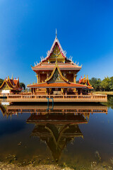 Golden church in the middle of a pond