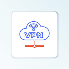 Line VPN Network cloud connection icon isolated on white background. Social technology. Cloud computing concept. Colorful outline concept. Vector.