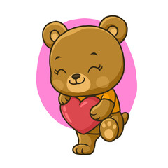 Cute bear holding love isolated on white background
