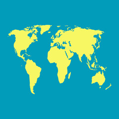 world map yellow on blue background vector