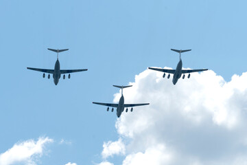 Moscow, June 24, 2020, military equipment in Moscow at the victory parade, military aviation, air part of the victory parade in Moscow over red square
