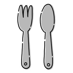 手書き風　スプーン・フォークのイラスト　アウトドア　キャンプ