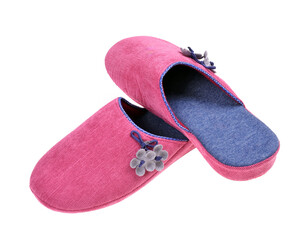 Women's pink warm slippers for the house on a white isolated background