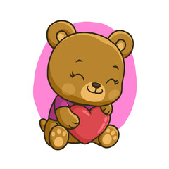 Cute bear holding love isolated on white background.
