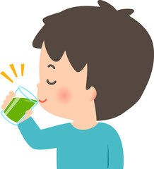 緑色のジュースを飲む若い男性