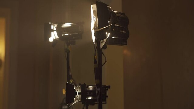 Filming professional lights equipment on set