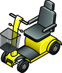 A yellow mobility scooter.