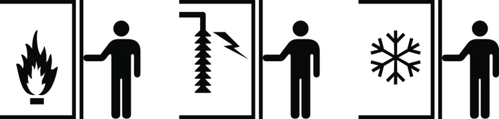 People icons: isolation concepts. Isolation from extreme heat, cold, and electricity risks.