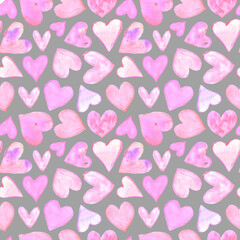Seamless pattern with watercolor hearts. Romantic love hand drawn backgrounds texture. For greeting cards, wrapping paper, wedding, birthday, fabric, textile, Valentines Day, mothers Day, easter