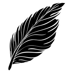 Bird's feather close-up. Black silhouette on a white background. Material for Photoshop, printing on paper or fabric. Vector graphics.