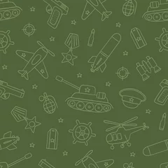 Printed roller blinds Military pattern Seamless pattern for Defender of the Fatherland Day 23 february and Victory day 9 may. Hand drawn vector illustration on green background