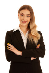 Young business woman in business dress isolated over white background