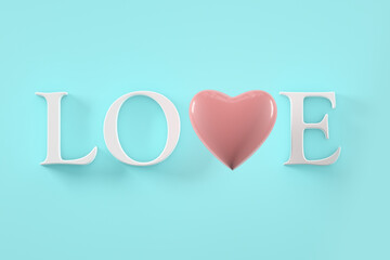 Fototapeta na wymiar Valentines day concept, Word love with heart in pastel shades
