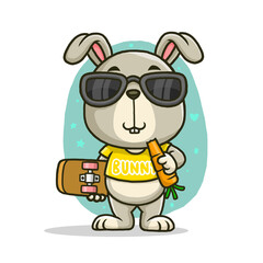 Cute bunny with skateboard isolated on white background