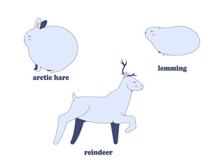 Happy and plump polar hare, lemming and reindeer. Image in jpeg format.	