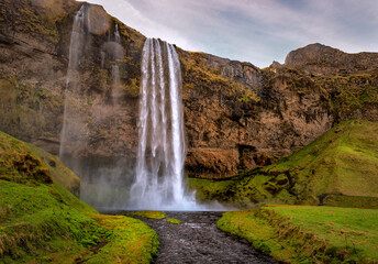 beautiful Seljalandsfoss waterfall in Iceland