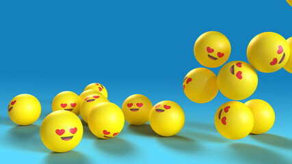 3D  love emoji balls in blue background