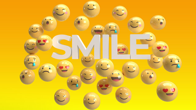 3D emoji balls  with smile text in yellow background