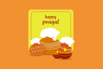 illustration of Happy Pongal Holiday Harvest Festival of Andhra Pradesh telangana greeting background with    Pongal pots and diyas, lamps  isolated on colorful background vector.   
