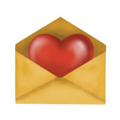 Red heart in envelope isolated on white background. Valentine's Day sticker illustration.
