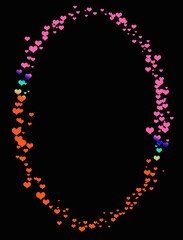 Oval frame of hearts on a white background with space for text. The heart is a symbol of February 14. Happy Valentine's Day Greetings