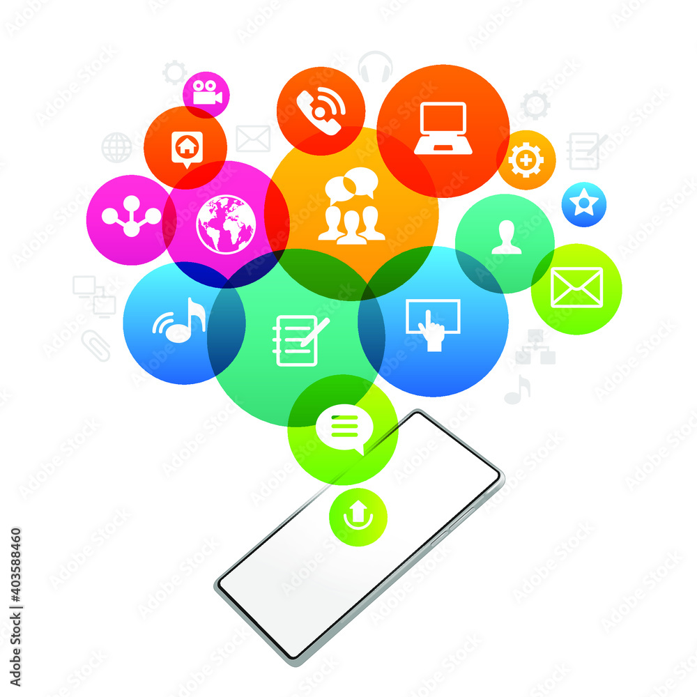 Poster social media concept. сommunication in the global computer networks. set of flat design concept icon